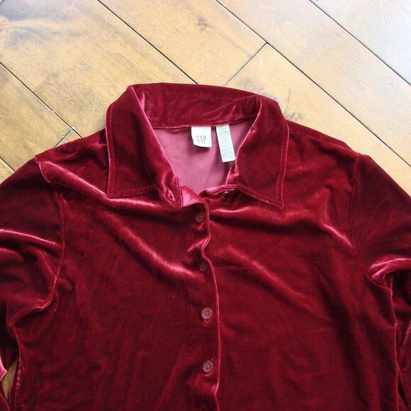 Gap Velvet Shirt Button Up Holiday Party Burgundy Wine Loose Size Large - Picture 9 of 12